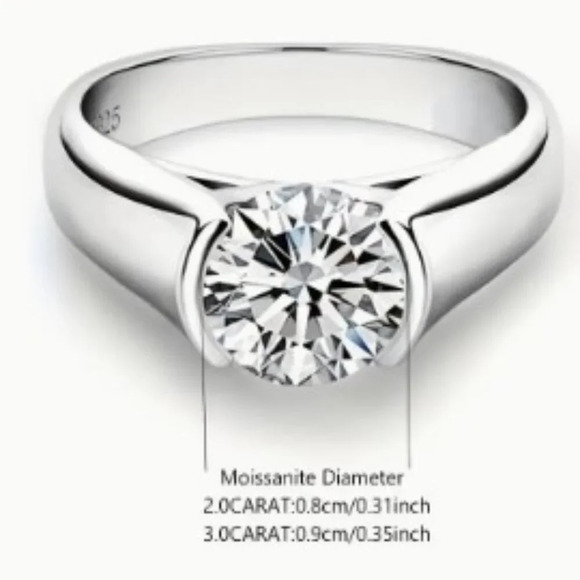 Unisex 2 Carat Moissanite 925 Sterling Silver 18K Golden Plated Ring Size 9 - Picture 4 of 8
